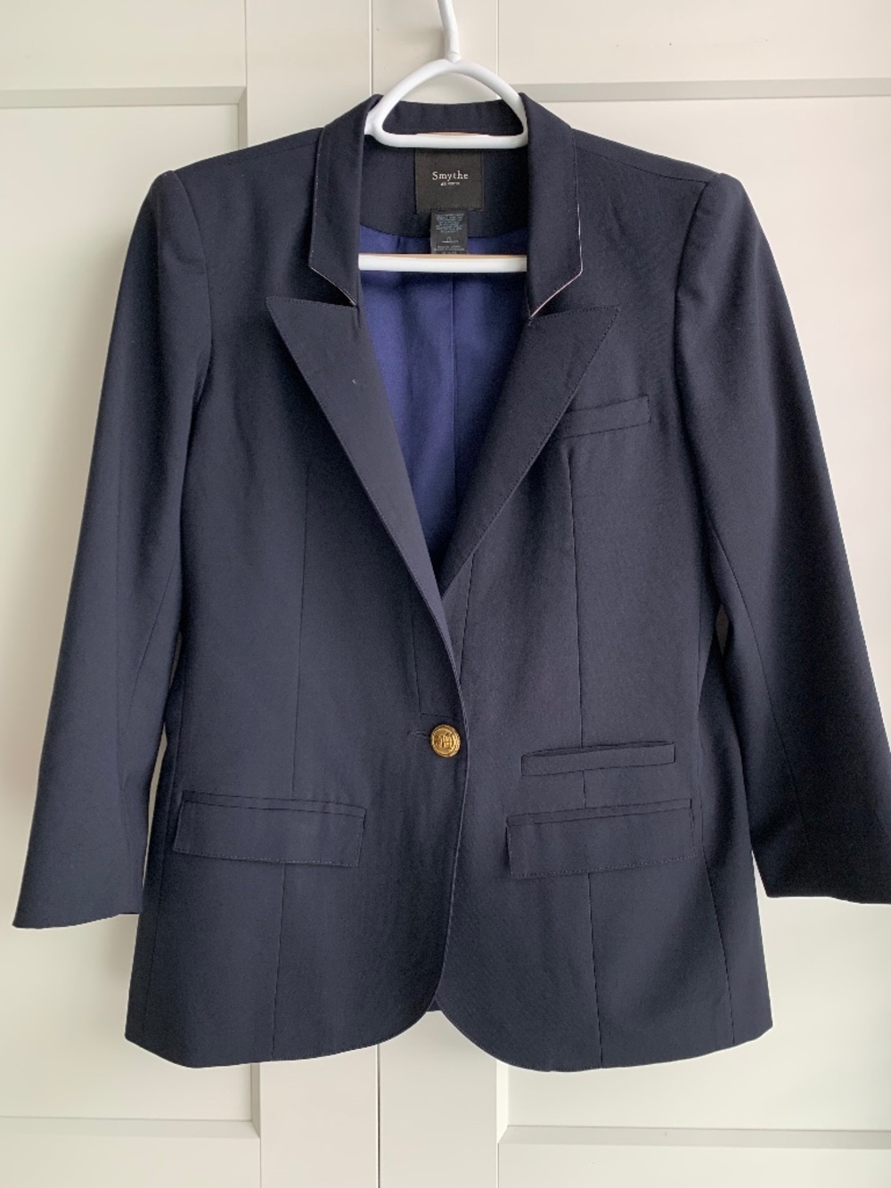SMYTHE 100% Wool Blazer Classic Women's Size 6 In Dark Navy Blue